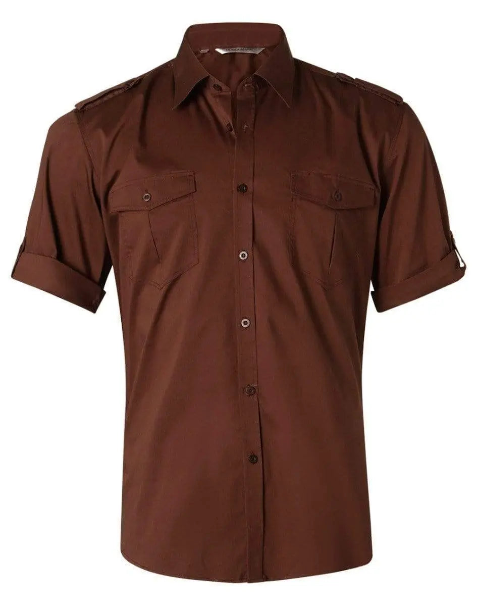 BENCHMARK Men's Short Sleeve Military Shirt M7911 Corporate Wear Benchmark Mocha S